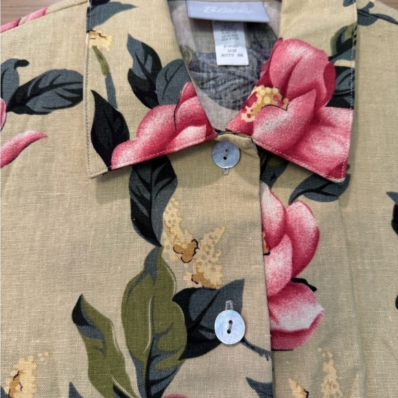 Vintage Blair Linen Blend Button Front Floral Top / boxy / large - Picture 2 of 8